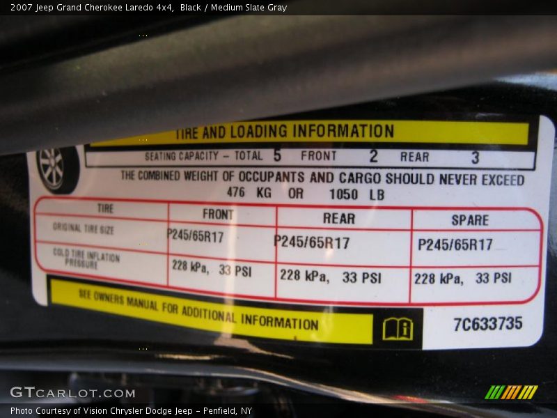 Info Tag of 2007 Grand Cherokee Laredo 4x4