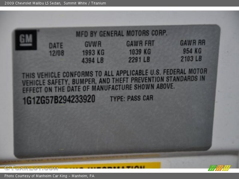 Summit White / Titanium 2009 Chevrolet Malibu LS Sedan
