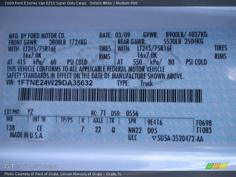 Oxford White / Medium Flint 2009 Ford E Series Van E250 Super Duty Cargo