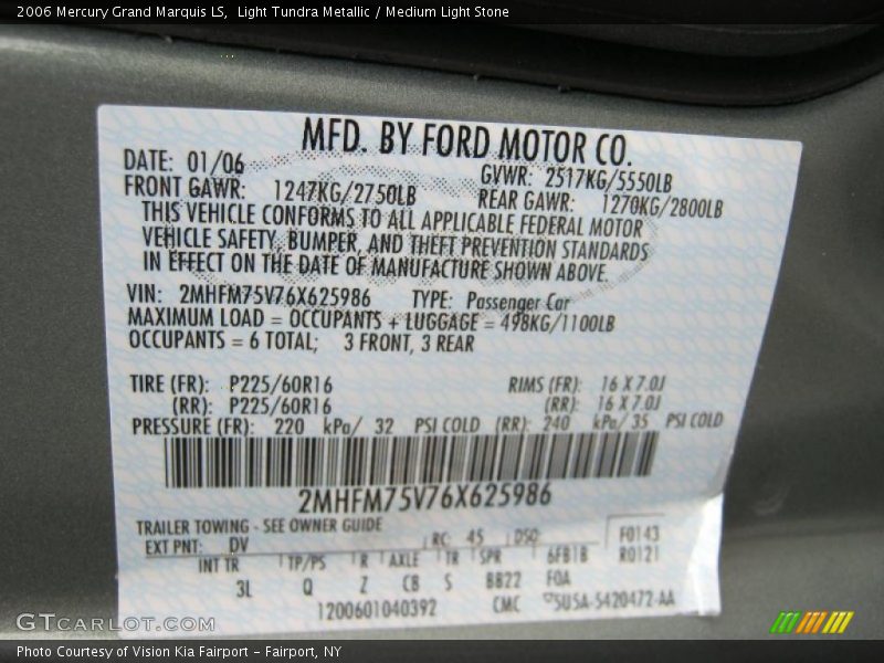 2006 Grand Marquis LS Light Tundra Metallic Color Code DV