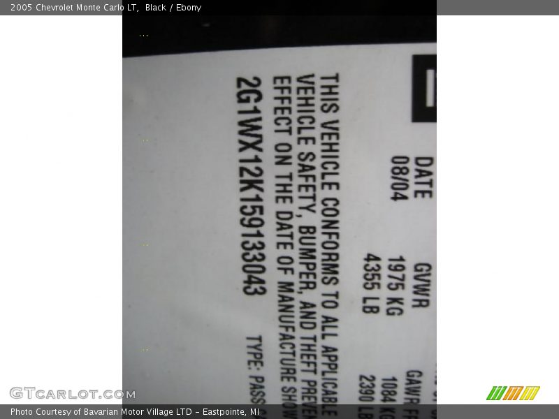 Black / Ebony 2005 Chevrolet Monte Carlo LT