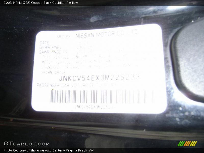 Black Obsidian / Willow 2003 Infiniti G 35 Coupe