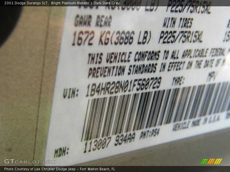 Bright Platinum Metallic / Dark Slate Gray 2001 Dodge Durango SLT
