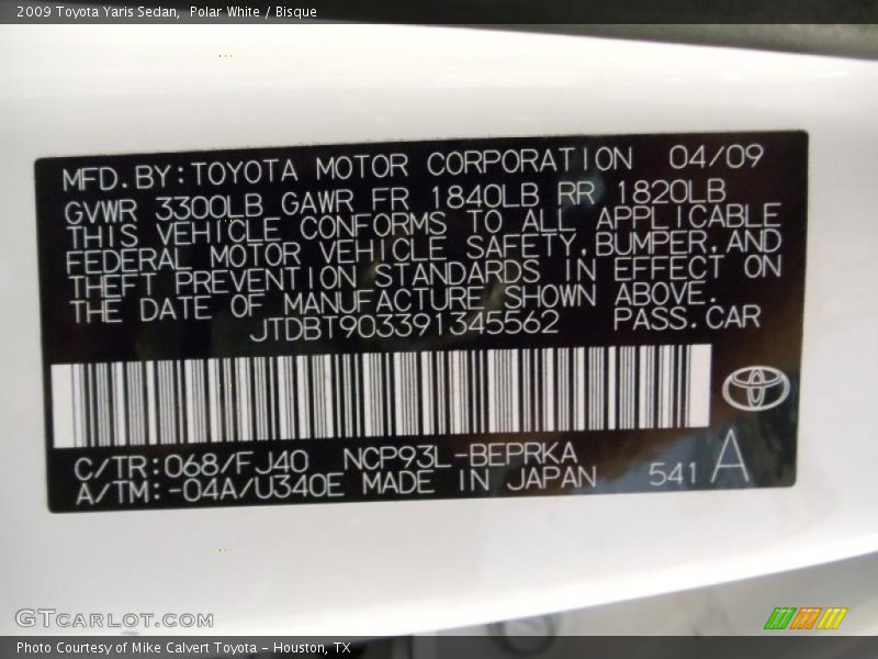 Polar White / Bisque 2009 Toyota Yaris Sedan