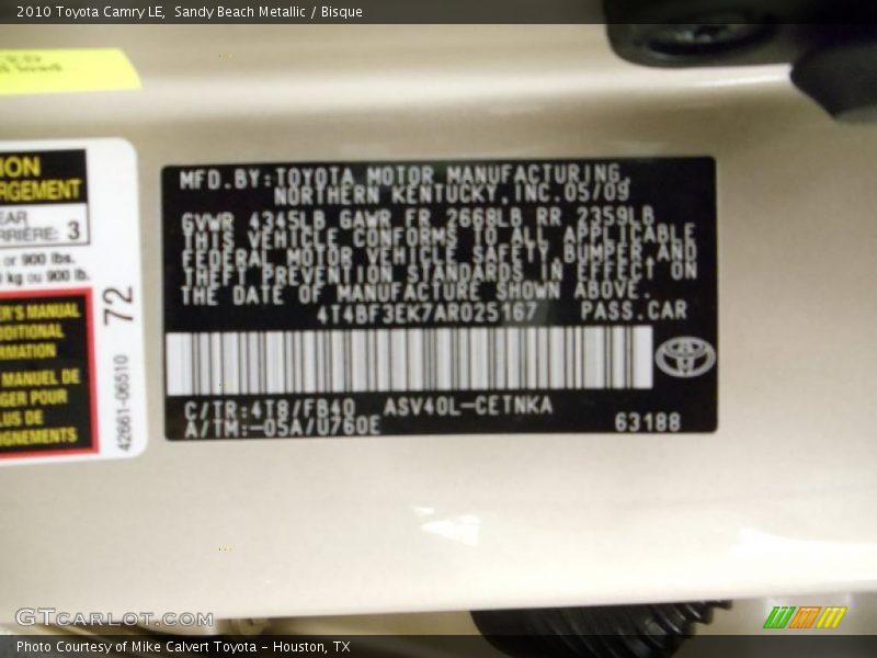 Sandy Beach Metallic / Bisque 2010 Toyota Camry LE
