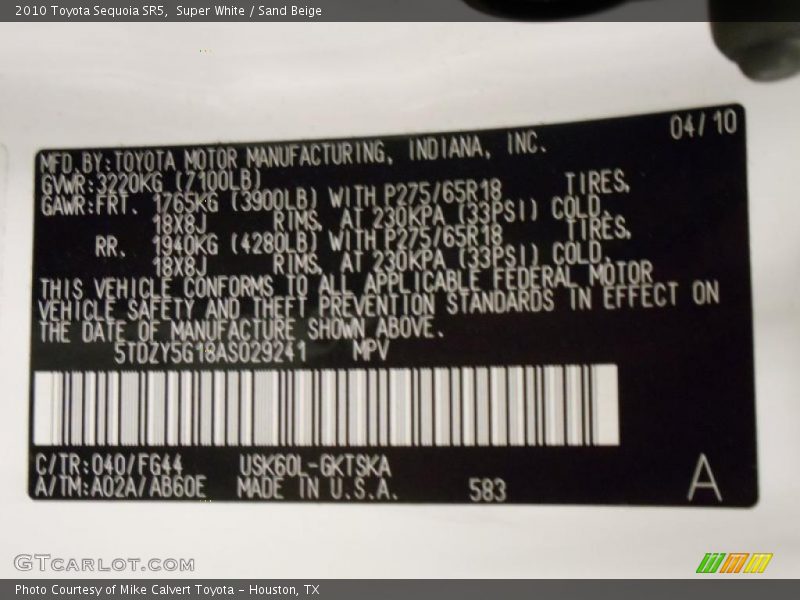 Super White / Sand Beige 2010 Toyota Sequoia SR5