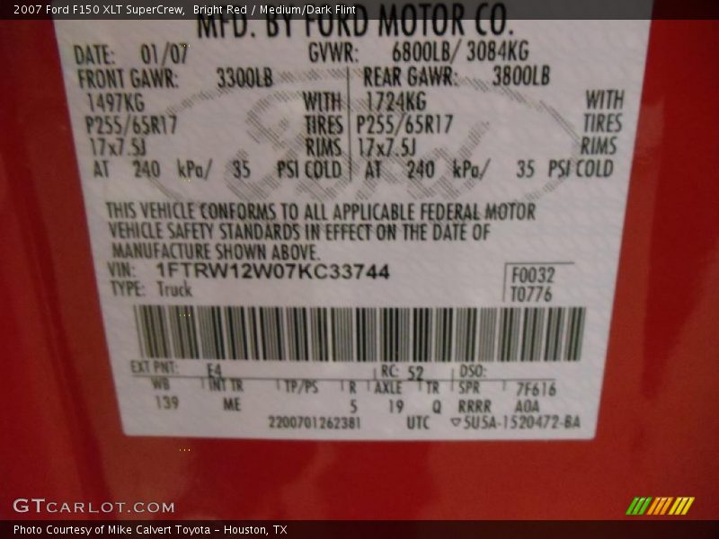 2007 F150 XLT SuperCrew Bright Red Color Code E4