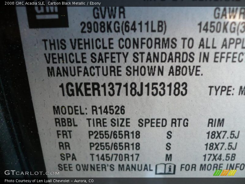 Carbon Black Metallic / Ebony 2008 GMC Acadia SLE