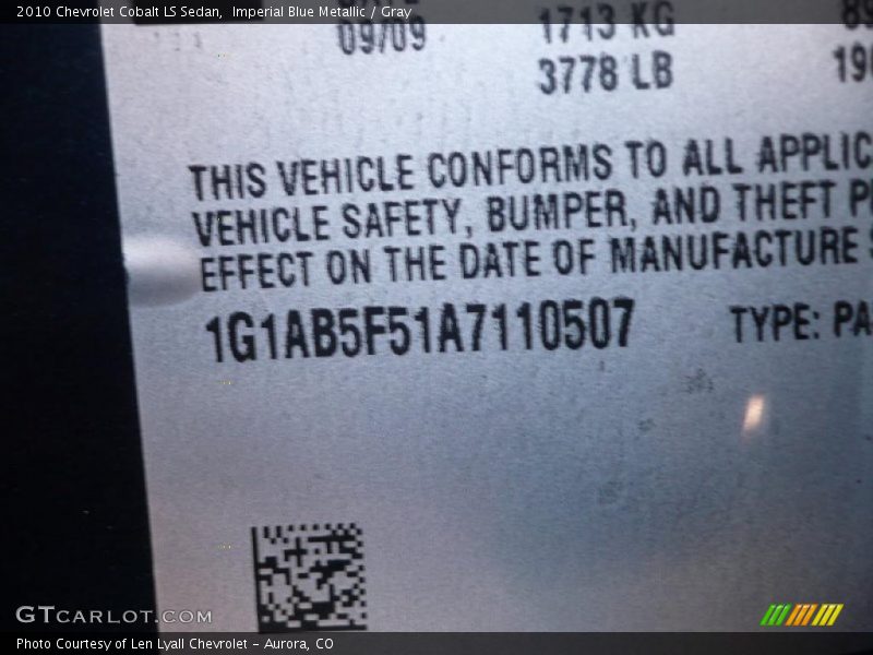 Imperial Blue Metallic / Gray 2010 Chevrolet Cobalt LS Sedan