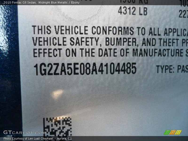 Midnight Blue Metallic / Ebony 2010 Pontiac G6 Sedan