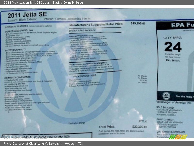  2011 Jetta SE Sedan Window Sticker