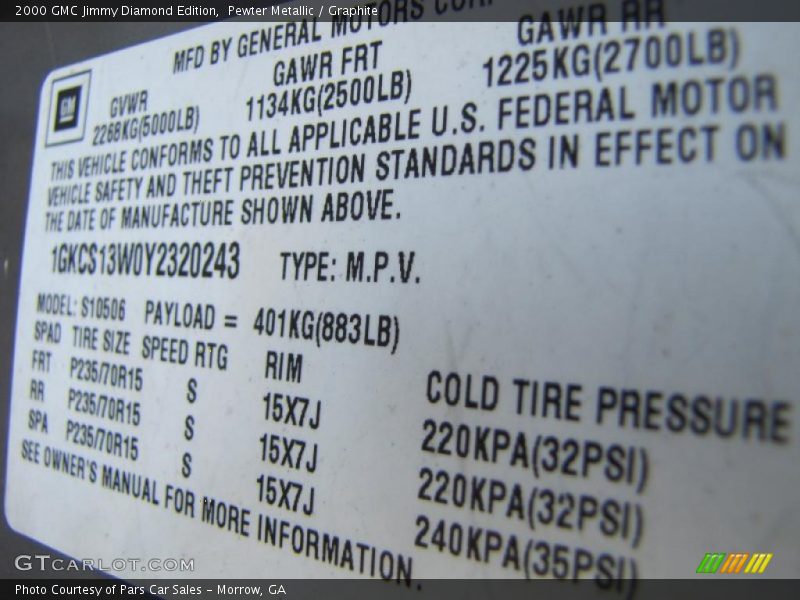 Pewter Metallic / Graphite 2000 GMC Jimmy Diamond Edition