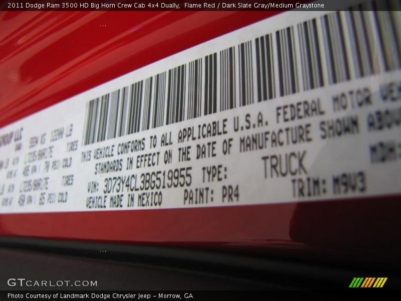 2011 Ram 3500 HD Big Horn Crew Cab 4x4 Dually Flame Red Color Code PR4