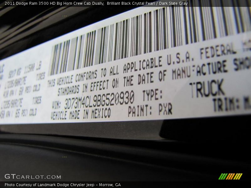 2011 Ram 3500 HD Big Horn Crew Cab Dually Brilliant Black Crystal Pearl Color Code PXR
