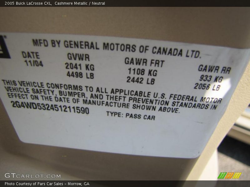 Cashmere Metallic / Neutral 2005 Buick LaCrosse CXL
