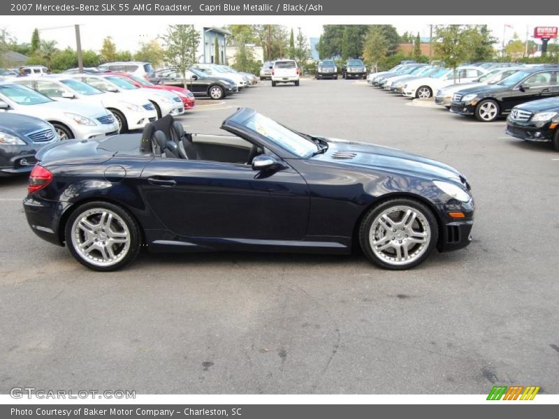 Capri Blue Metallic / Black/Ash 2007 Mercedes-Benz SLK 55 AMG Roadster