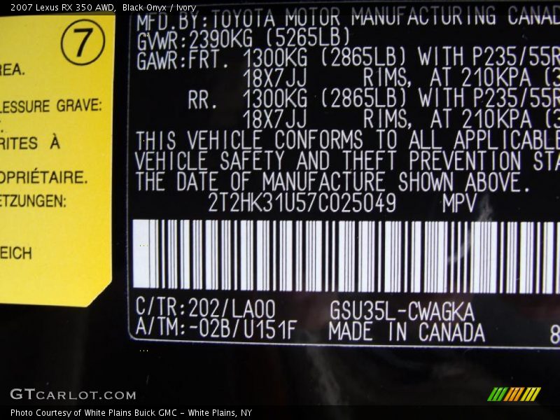 Black Onyx / Ivory 2007 Lexus RX 350 AWD