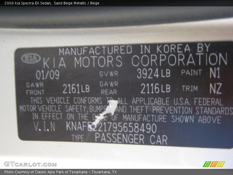 Sand Beige Metallic / Beige 2009 Kia Spectra EX Sedan