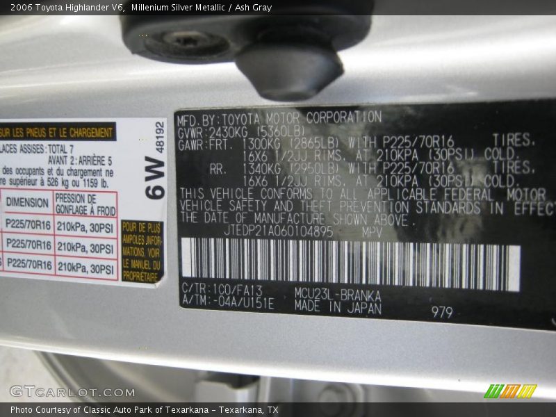 Millenium Silver Metallic / Ash Gray 2006 Toyota Highlander V6
