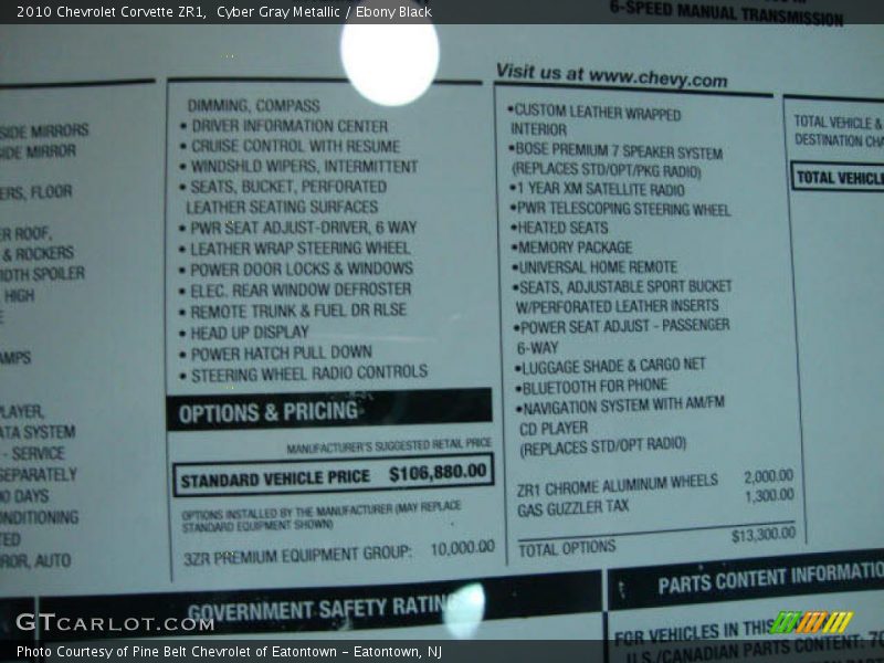  2010 Corvette ZR1 Window Sticker