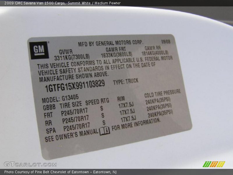Summit White / Medium Pewter 2009 GMC Savana Van 1500 Cargo