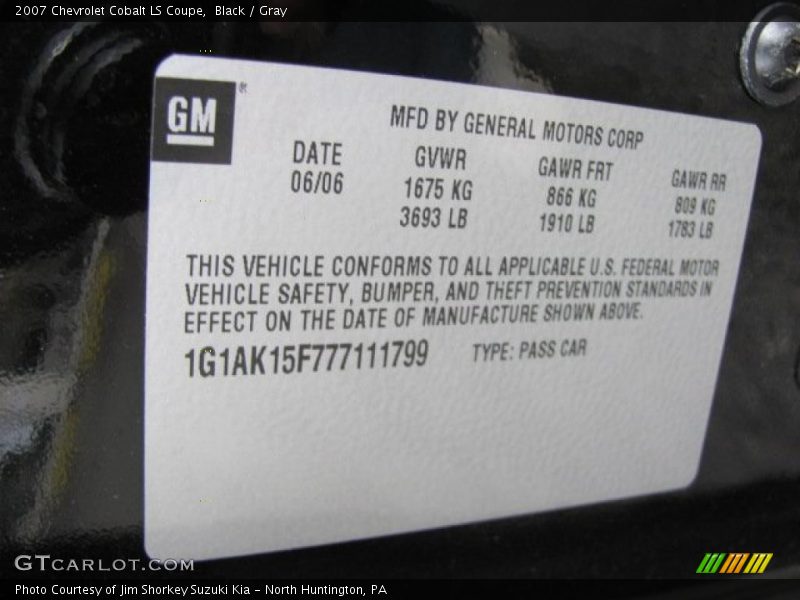 Black / Gray 2007 Chevrolet Cobalt LS Coupe