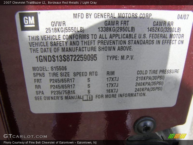 Bordeaux Red Metallic / Light Gray 2007 Chevrolet TrailBlazer LS