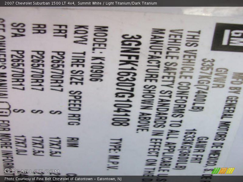 Summit White / Light Titanium/Dark Titanium 2007 Chevrolet Suburban 1500 LT 4x4