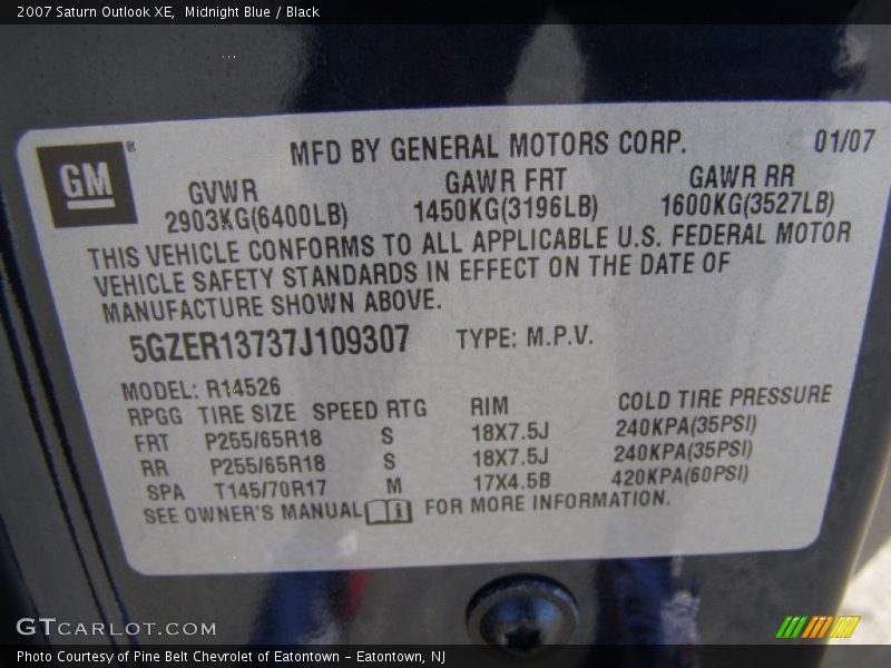 Midnight Blue / Black 2007 Saturn Outlook XE