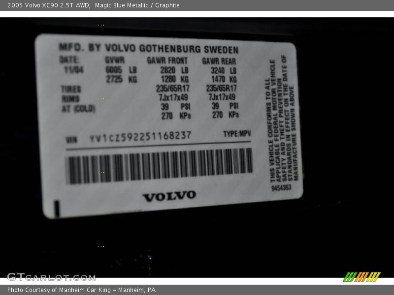 Magic Blue Metallic / Graphite 2005 Volvo XC90 2.5T AWD