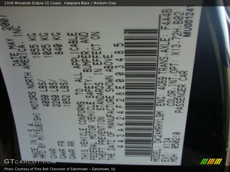 Kalapana Black / Medium Gray 2008 Mitsubishi Eclipse GS Coupe