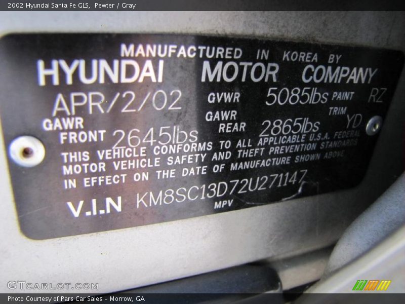 Pewter / Gray 2002 Hyundai Santa Fe GLS