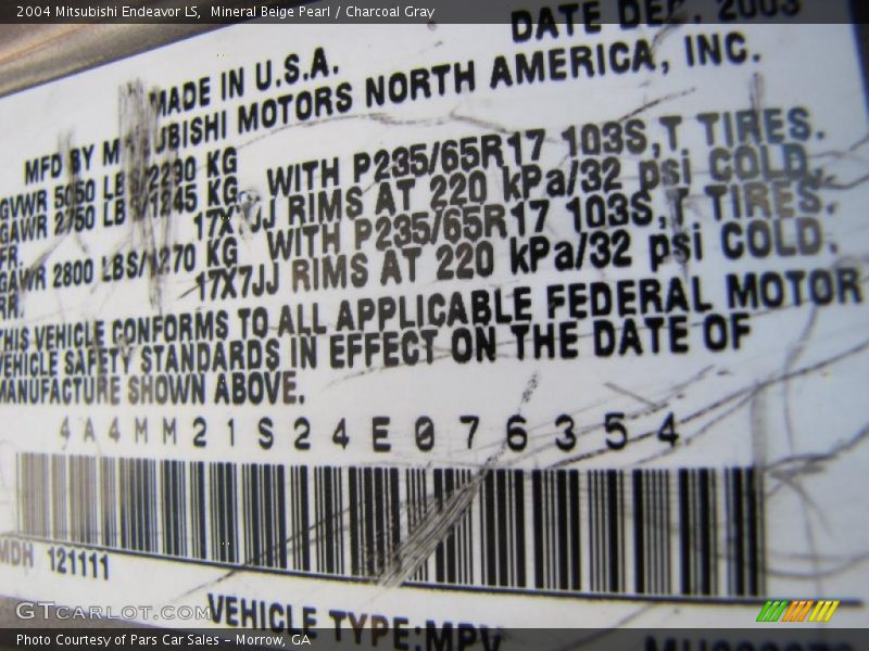 Mineral Beige Pearl / Charcoal Gray 2004 Mitsubishi Endeavor LS
