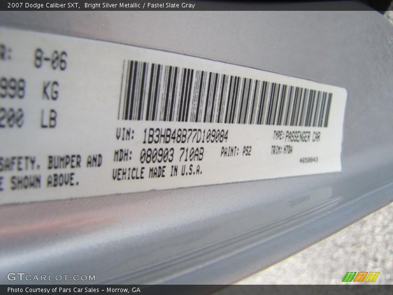 Bright Silver Metallic / Pastel Slate Gray 2007 Dodge Caliber SXT