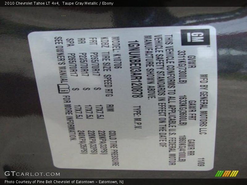 Taupe Gray Metallic / Ebony 2010 Chevrolet Tahoe LT 4x4