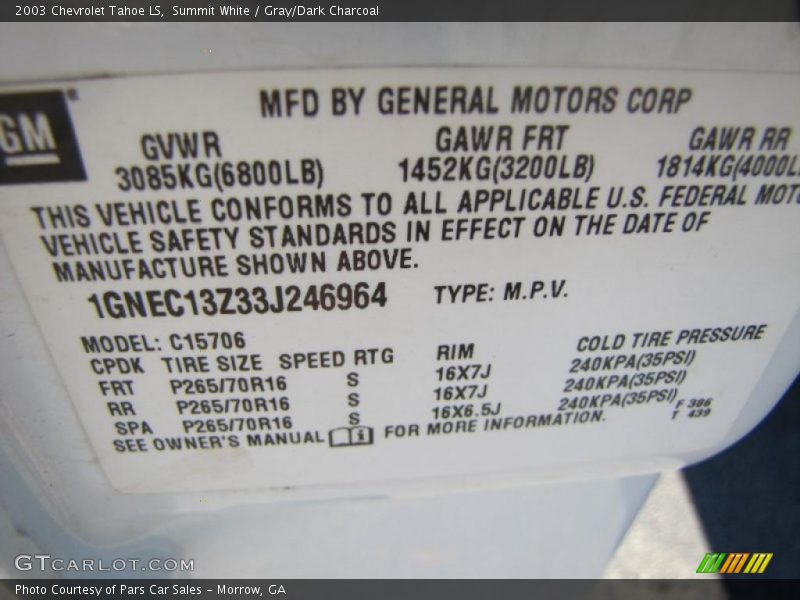 Summit White / Gray/Dark Charcoal 2003 Chevrolet Tahoe LS