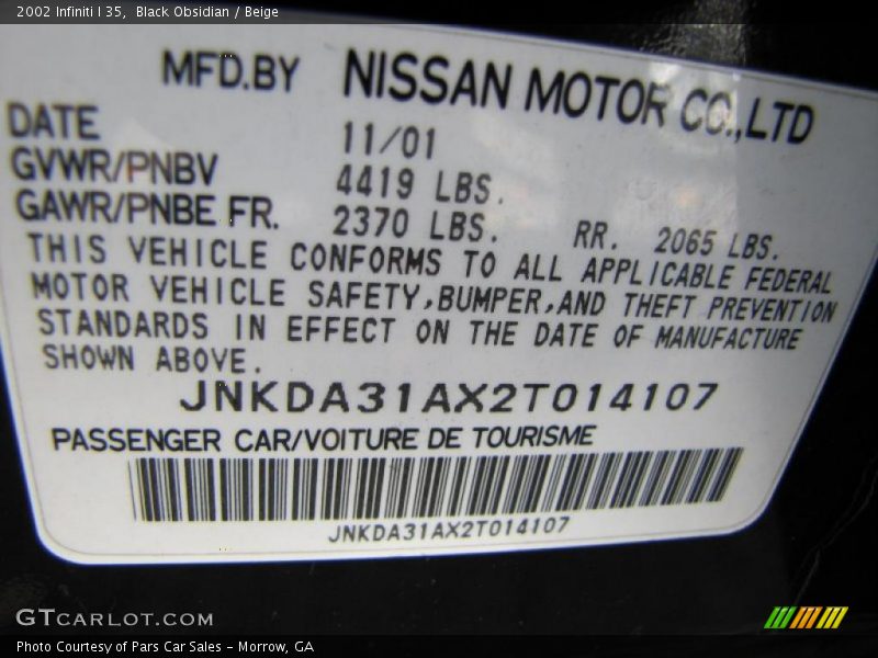 Black Obsidian / Beige 2002 Infiniti I 35