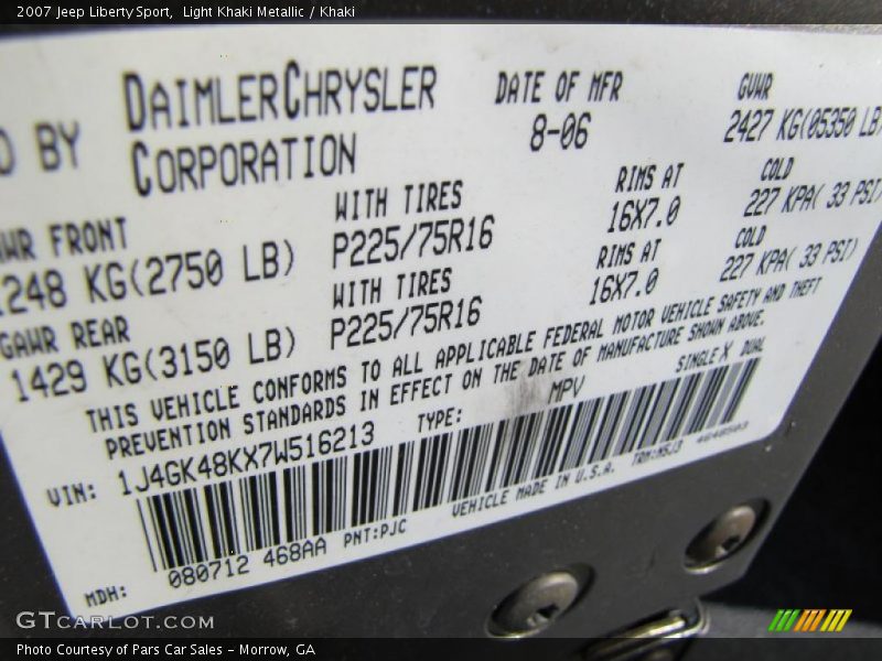 Light Khaki Metallic / Khaki 2007 Jeep Liberty Sport