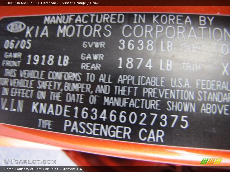 Sunset Orange / Gray 2006 Kia Rio Rio5 SX Hatchback