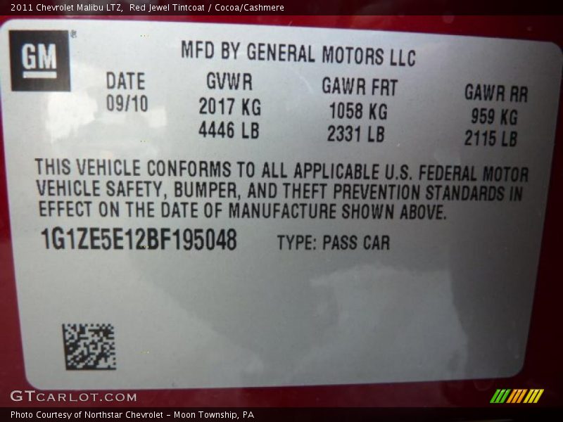 Info Tag of 2011 Malibu LTZ