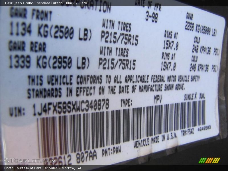Black / Black 1998 Jeep Grand Cherokee Laredo