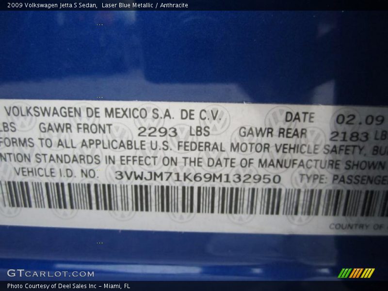 Laser Blue Metallic / Anthracite 2009 Volkswagen Jetta S Sedan