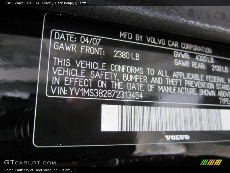 Black / Dark Beige/Quartz 2007 Volvo S40 2.4i