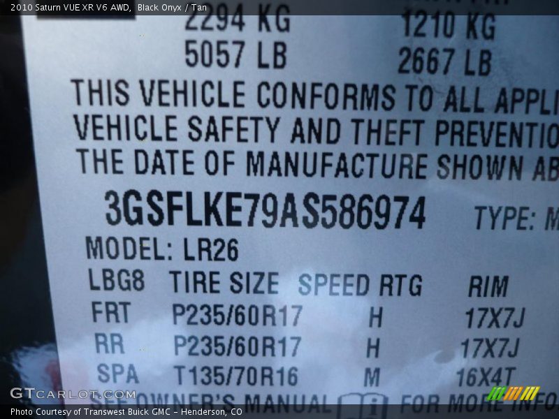 Black Onyx / Tan 2010 Saturn VUE XR V6 AWD