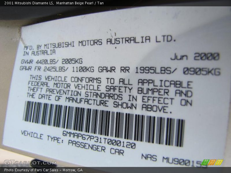 Manhattan Beige Pearl / Tan 2001 Mitsubishi Diamante LS