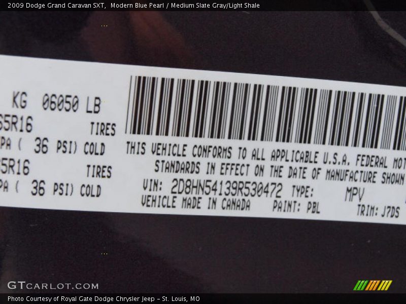 Modern Blue Pearl / Medium Slate Gray/Light Shale 2009 Dodge Grand Caravan SXT
