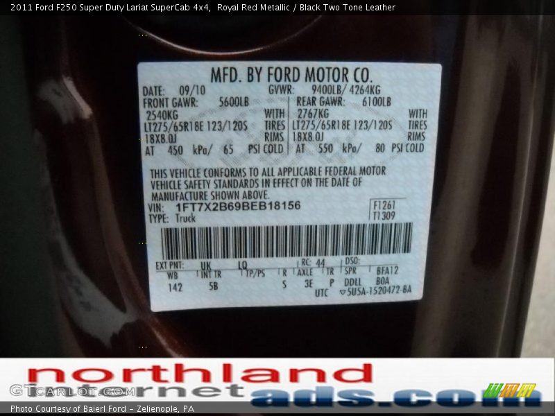 2011 F250 Super Duty Lariat SuperCab 4x4 Royal Red Metallic Color Code UK
