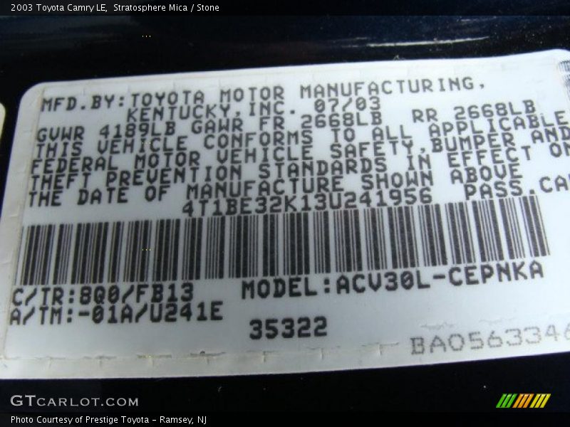 Stratosphere Mica / Stone 2003 Toyota Camry LE