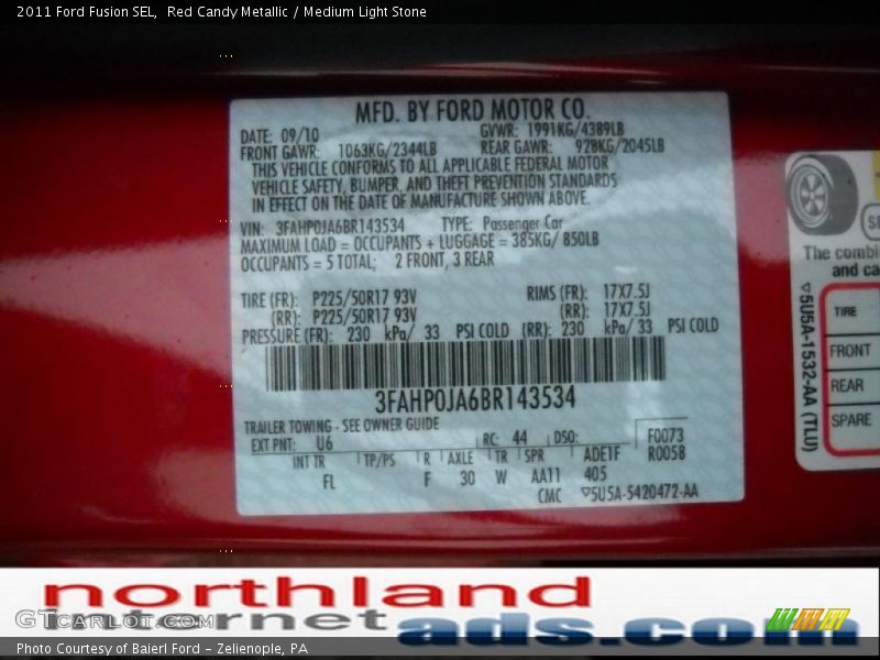 Red Candy Metallic / Medium Light Stone 2011 Ford Fusion SEL