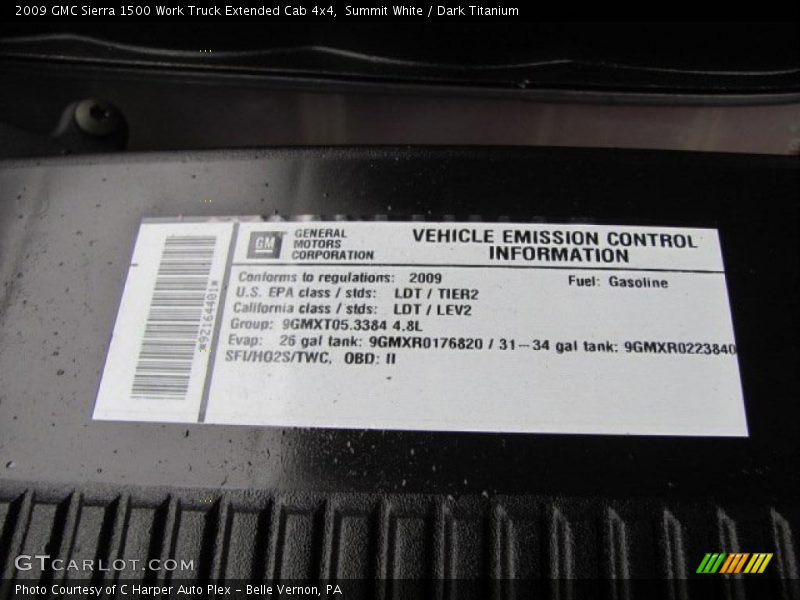 Info Tag of 2009 Sierra 1500 Work Truck Extended Cab 4x4